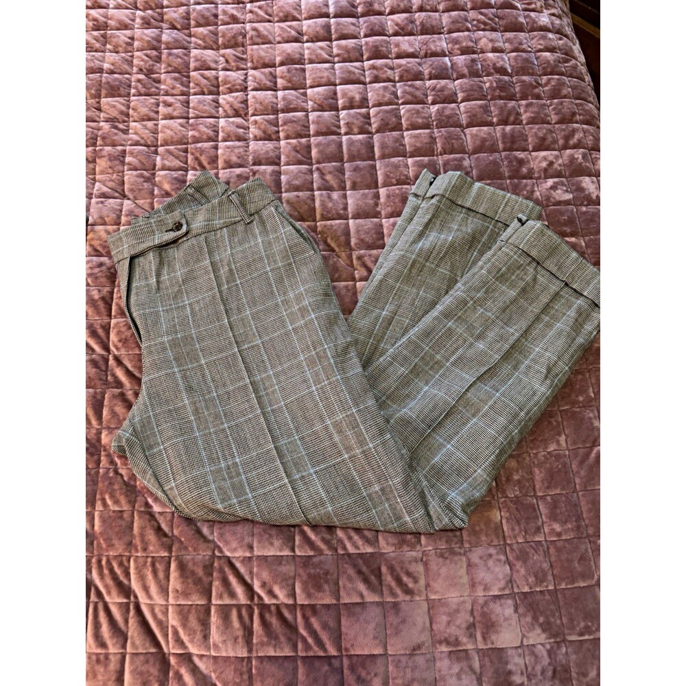Harvé Benard Women’s Size 10 Wool Plaid Trousers Cuffed Zip Hem